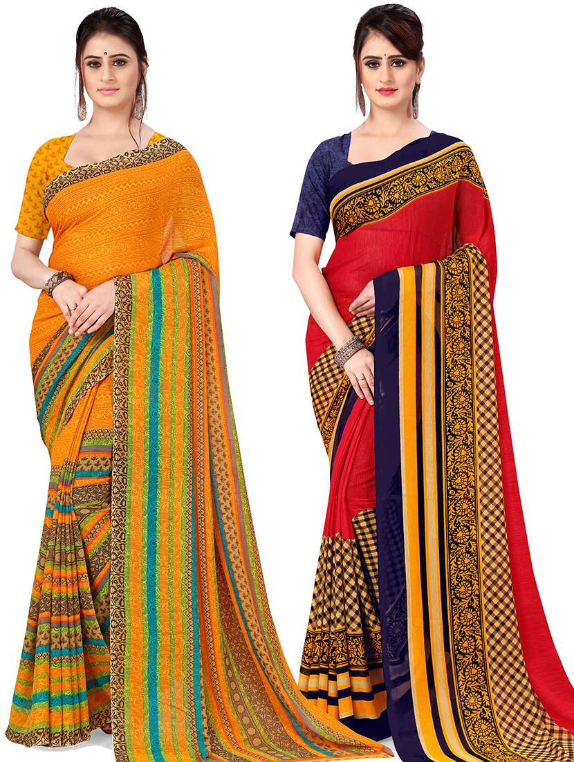 women pack of 2 casual wear combo sarees with blouse
