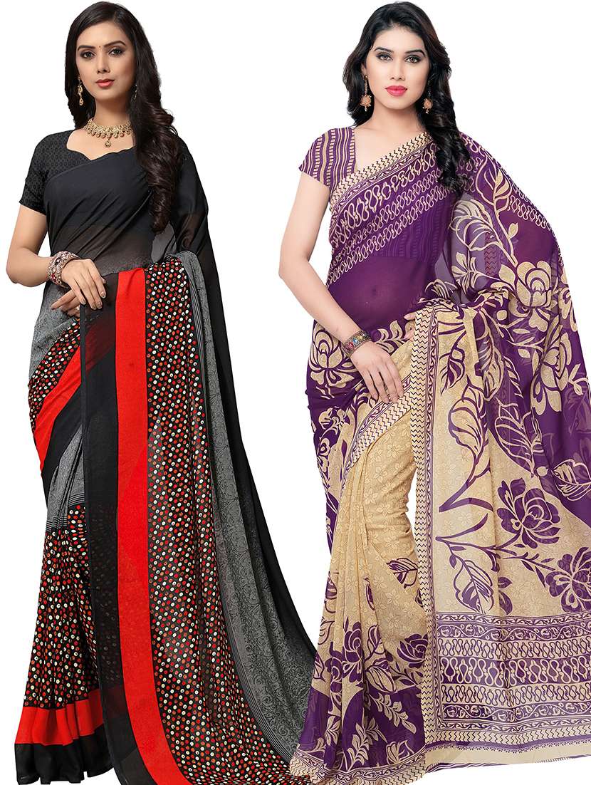 women pack of 2 casual wear combo sarees with blouse - 21478544 - Zoom Image - 0