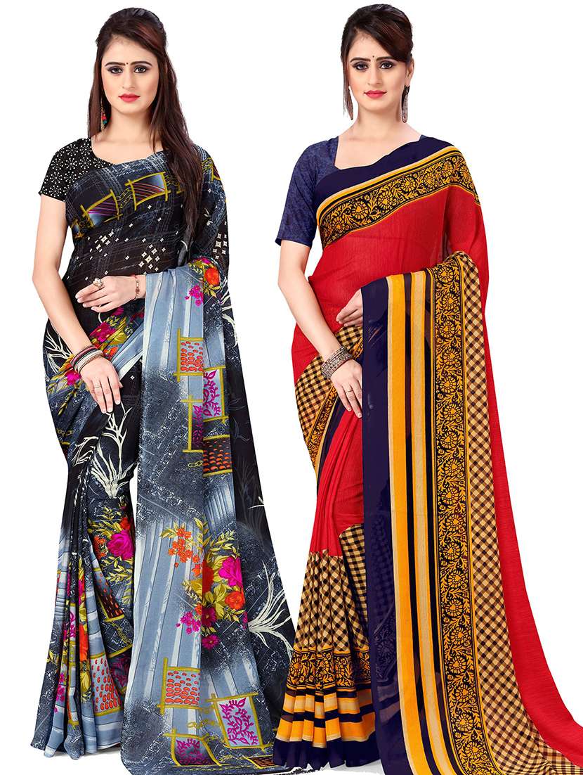 women pack of 2 casual wear sarees with blouse