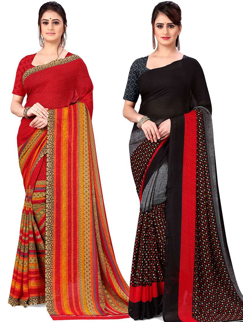 women pack of 2 printed casual wear saree with blouse