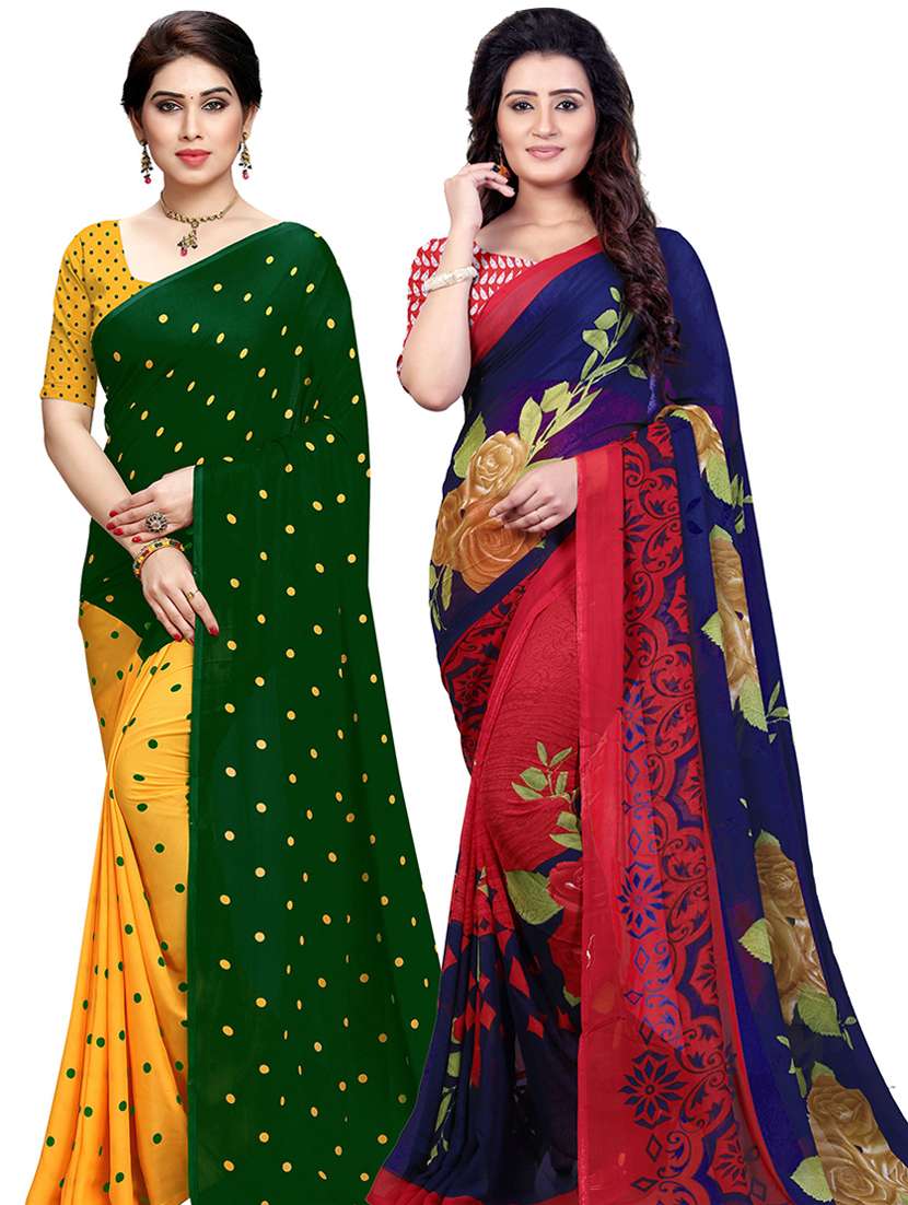 women pack of 2 casual wear combo sarees with blouse - 21478733 - Zoom Image - 0
