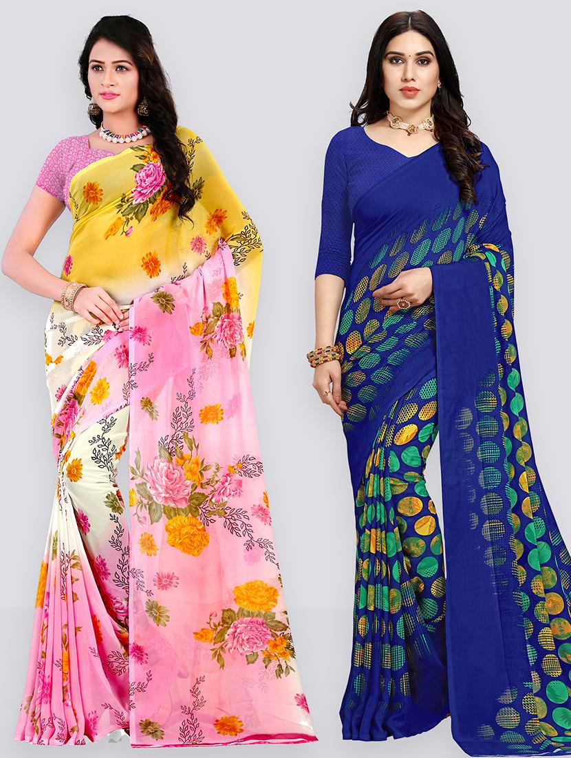 pack of 2 casual wear combo sarees with blouse - 21478780 - Zoom Image - 0