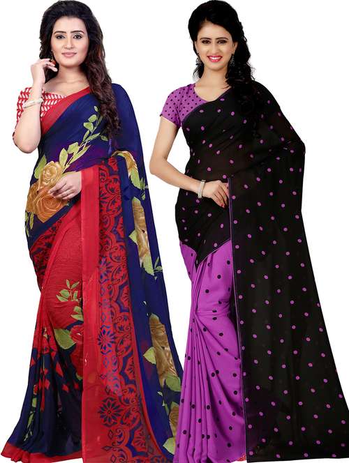 women pack of 2 casual wear combo sarees with blouse - 21478831 -  Standard Image - 0