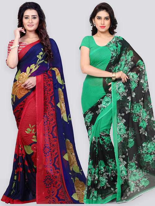 women pack of 2 casual wear sarees with blouse - 21478869 -  Standard Image - 0