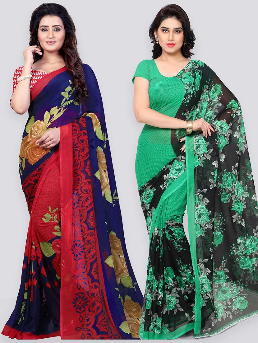 women pack of 2 casual wear sarees with blouse