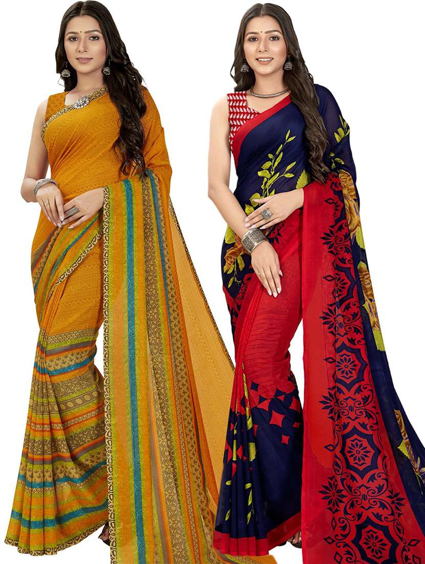 women pack of 2 casual wear combo sarees with blouse