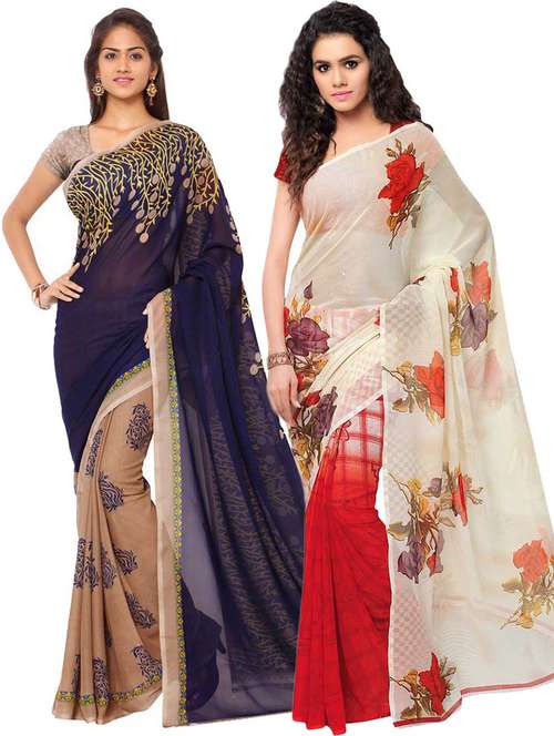 women pack of 2 casual wear combo sarees with blouse - 21478969 -  Standard Image - 0