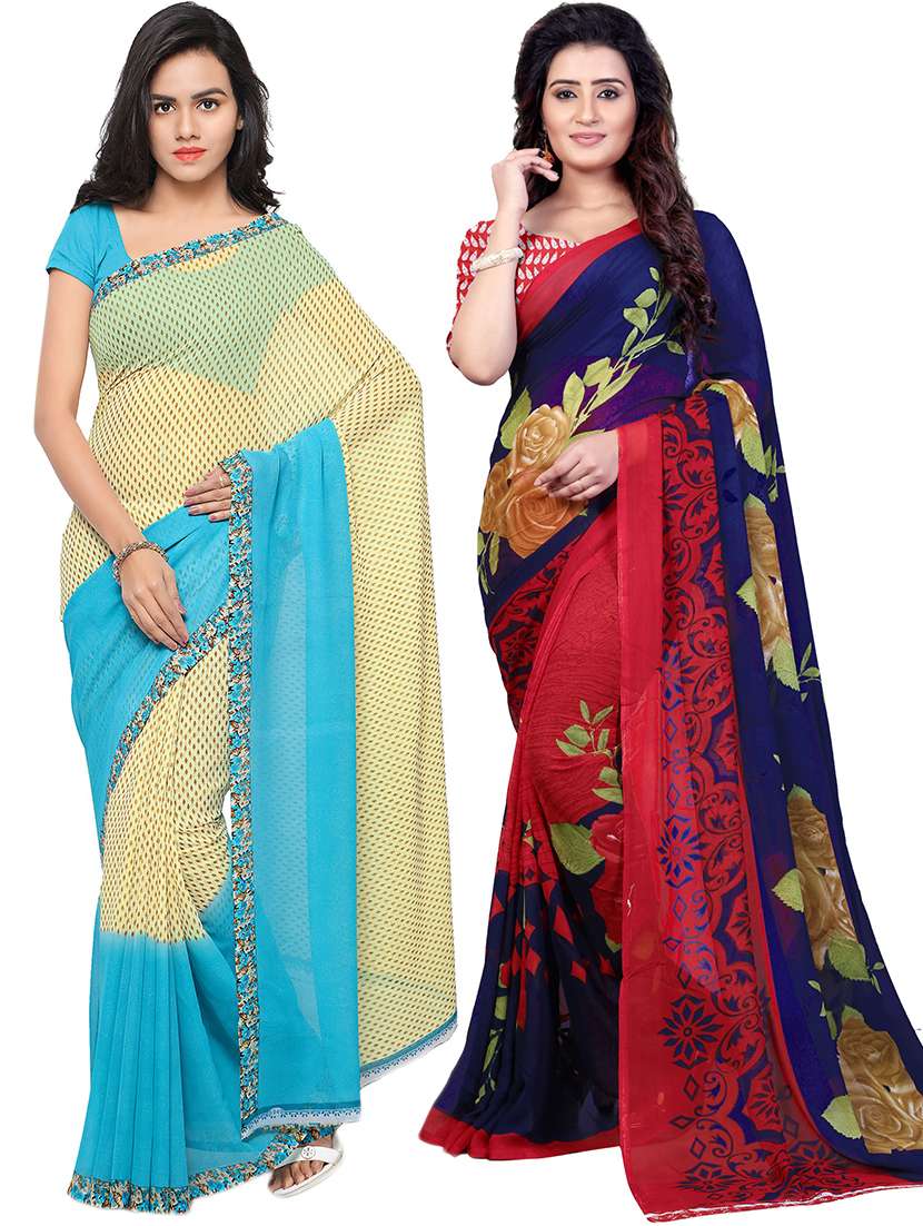 women pack of 2 casual wear combo sarees with blouse