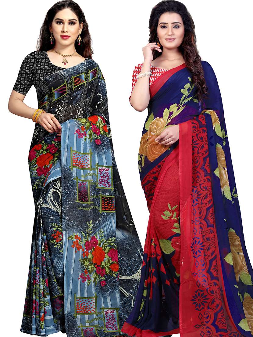 women pack of 2 casual wear combo sarees with blouse
