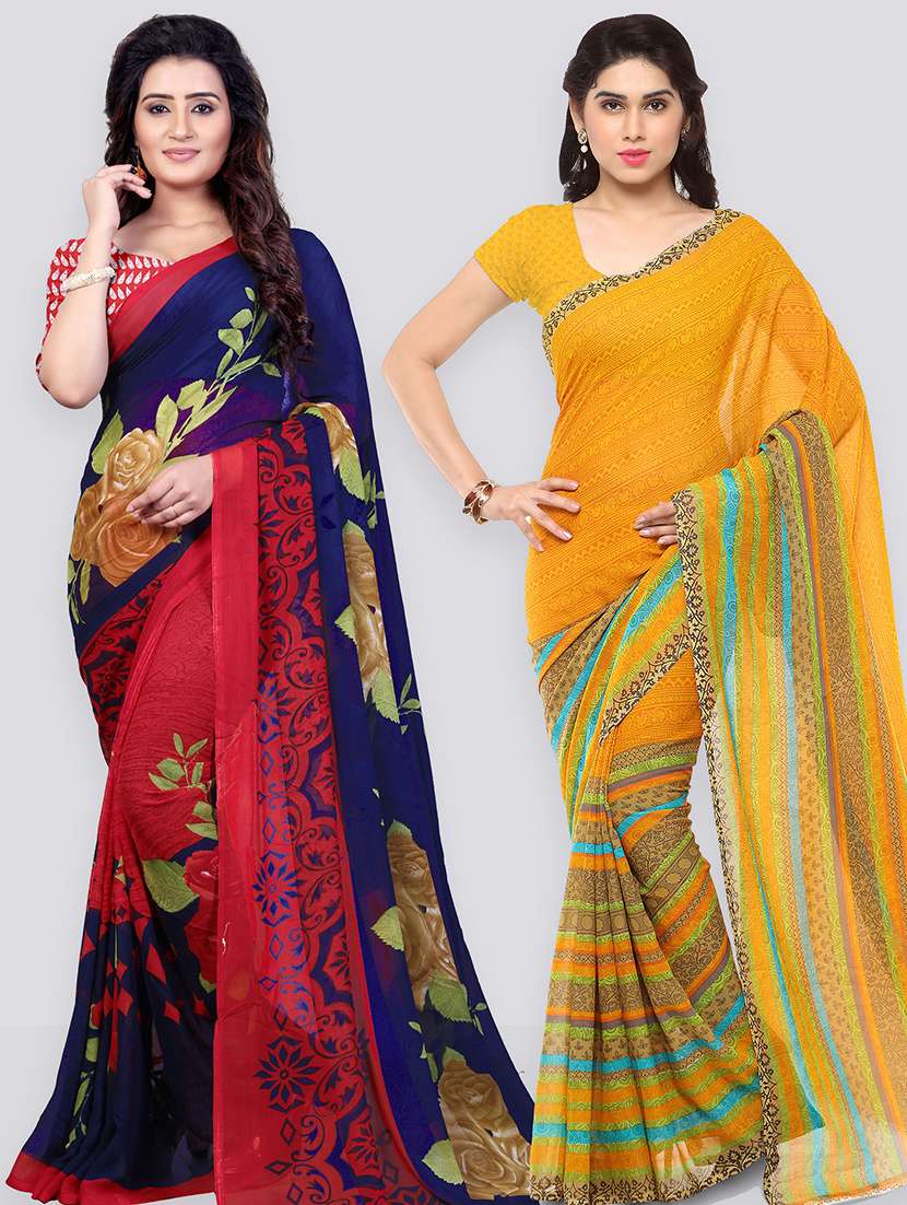 women pack of 2 casual wear combo sarees with blouse