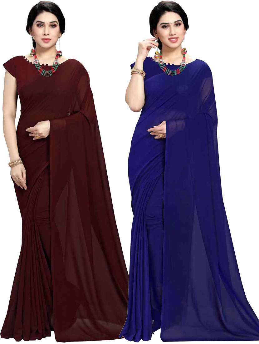 women pack of 2 casual wear combo sarees with blouse