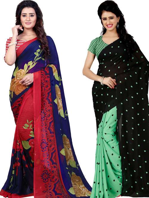 women pack of 2 casual wear combo sarees with blouse - 21479562 - Standard Image - 0