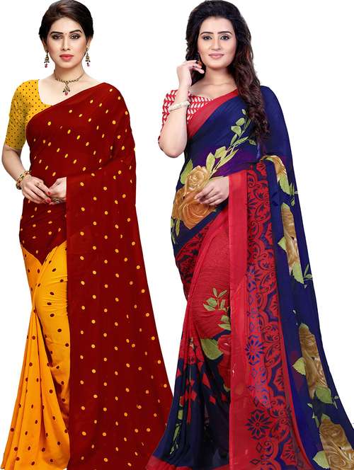women pack of 2 casual wear combo sarees with blouse - 21479664 -  Standard Image - 0