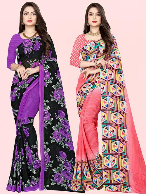 women pack of 2 casual wear combo sarees with blouse - 21479820 - Standard Image - 0