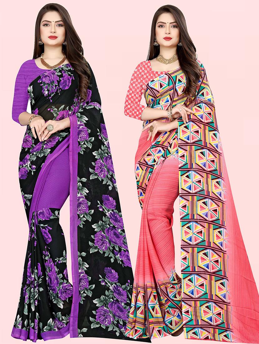 women pack of 2 casual wear combo sarees with blouse - 21479820 - Zoom Image - 0
