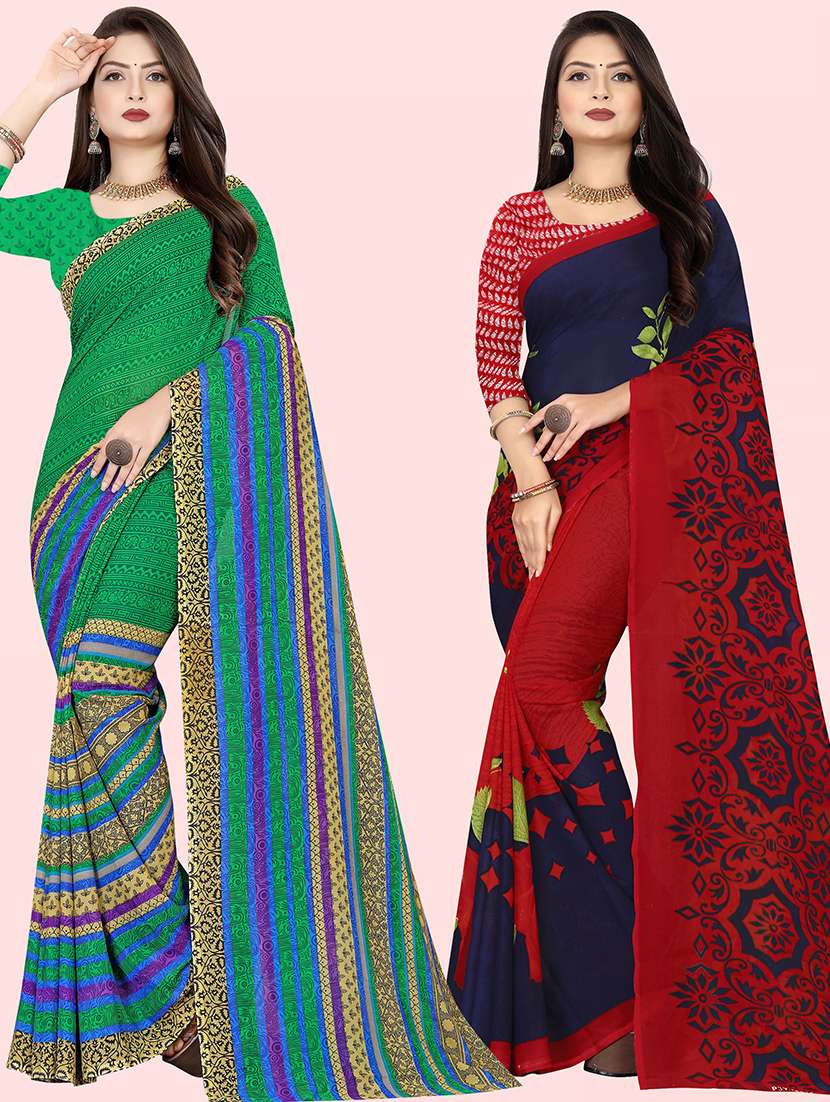 women pack of 2 casual wear combo sarees with blouse