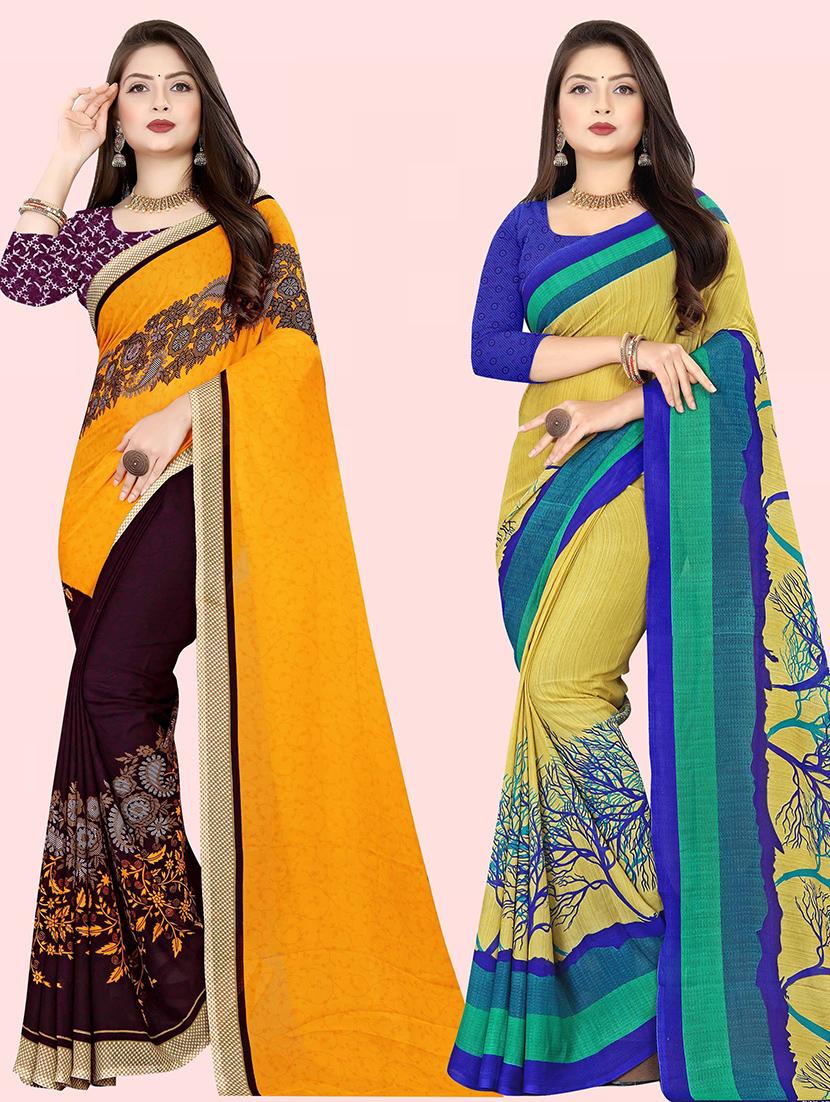 women pack of 2 casual wear combo sarees with blouse - 21480126 -  Zoom Image - 0