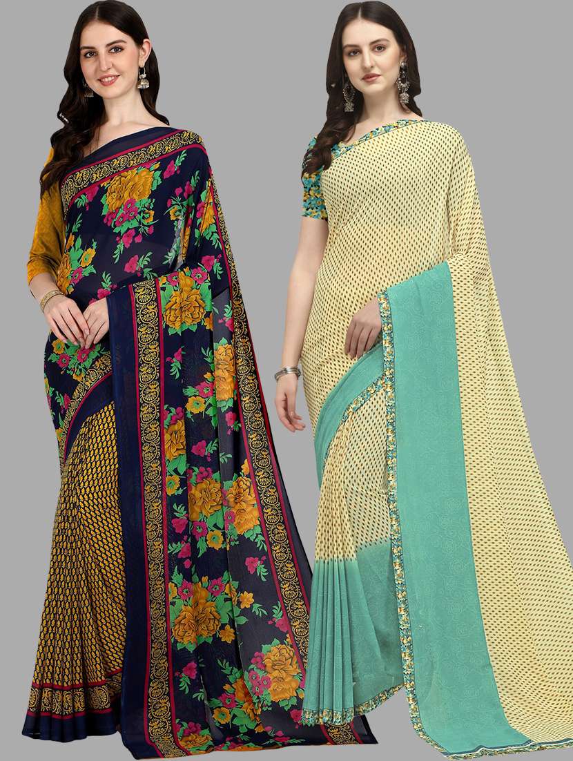 women pack of 2 casual wear combo sarees with blouse - 21480195 - Zoom Image - 0