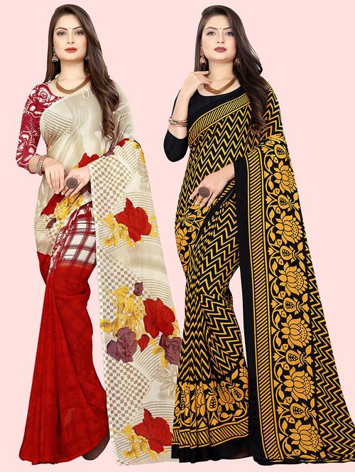 women pack of 2 casual wear sarees with blouse - 21480377 - Standard Image - 0