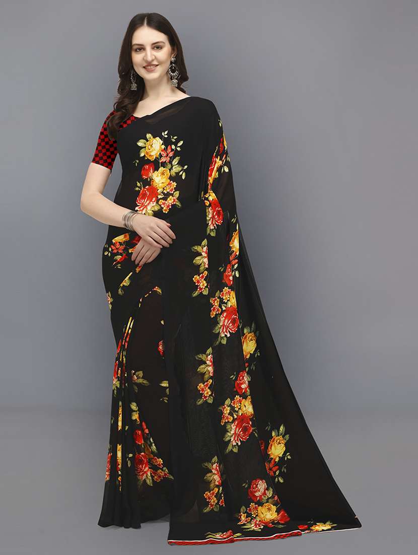 women black printed saree with blouse