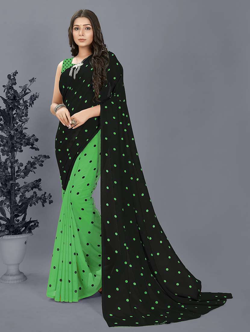 women green printed saree with blouse