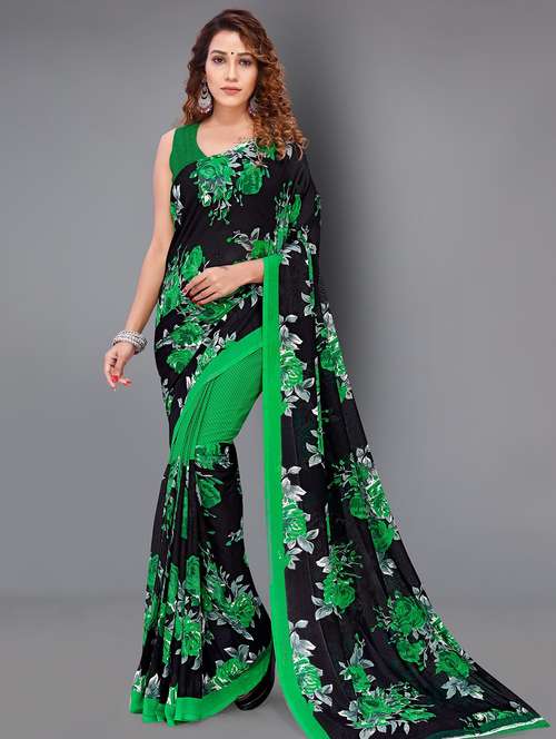women black printed saree with blouse - 21480839 -  Standard Image - 0