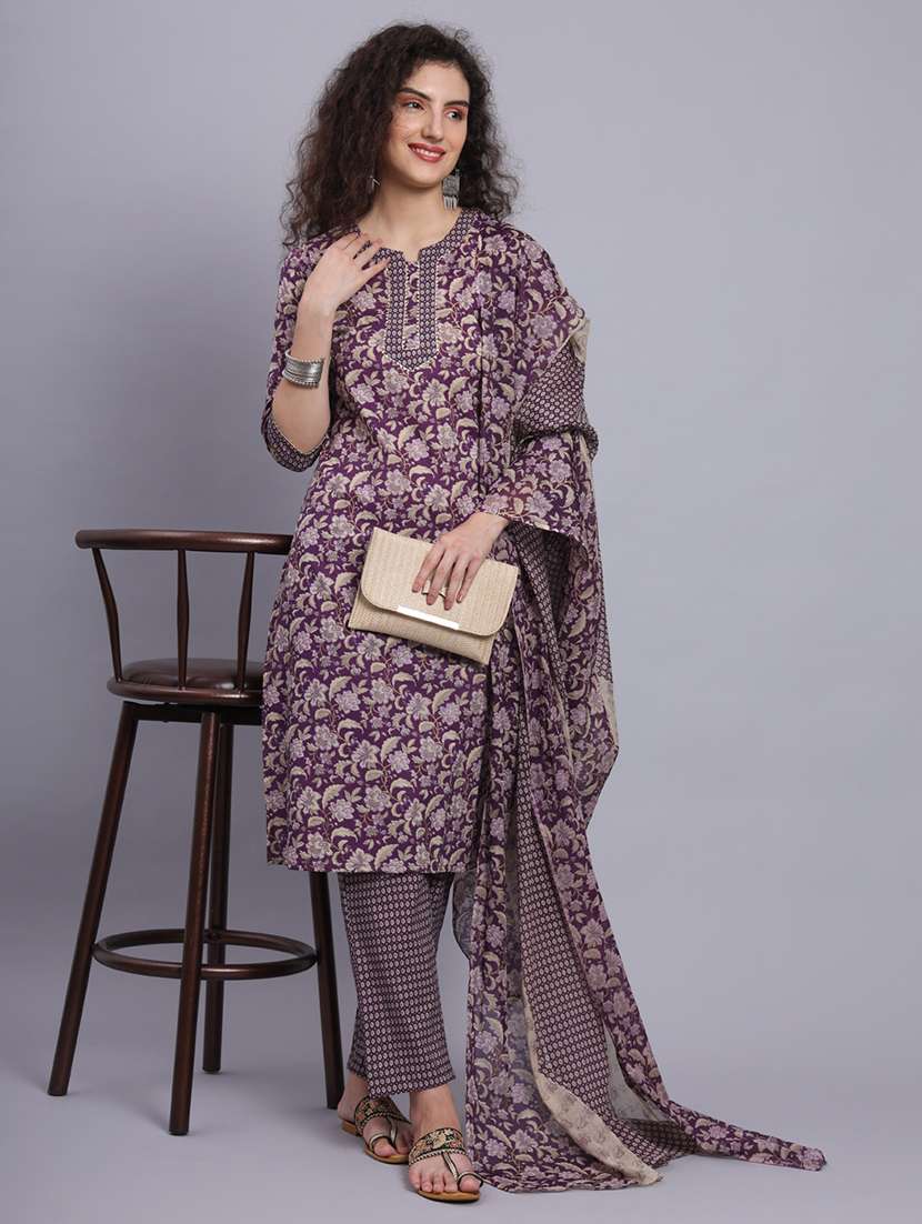 women floral three quarter sleeve kurta pant with dupatta set