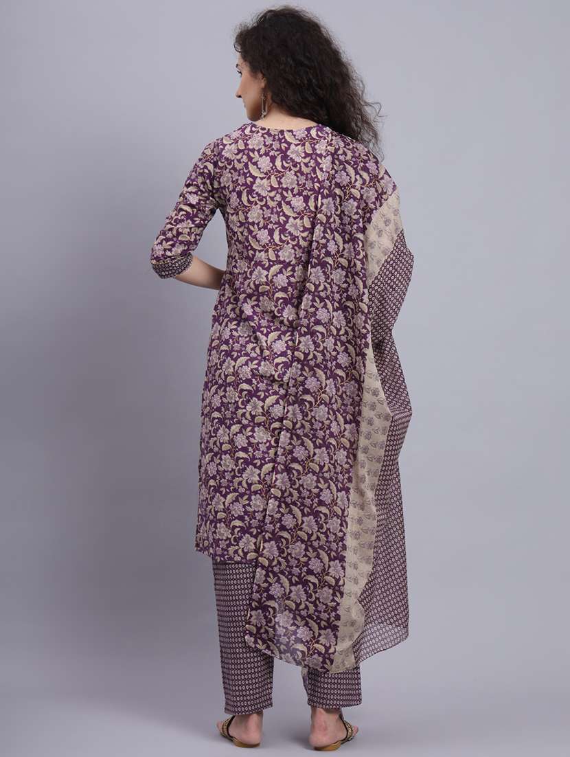 women floral three quarter sleeve kurta pant with dupatta set - 21481476 -  Standard Image - 3