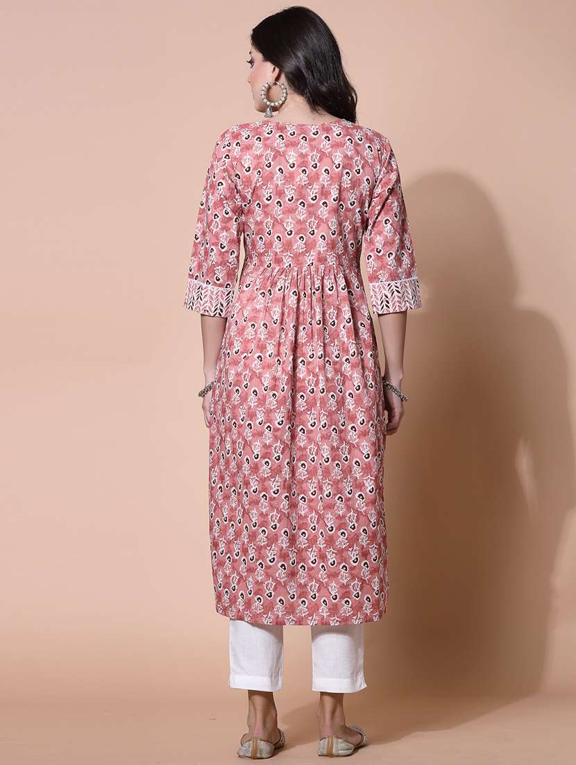 women peach floral printed a-line kurta - 21481482 -  Standard Image - 3