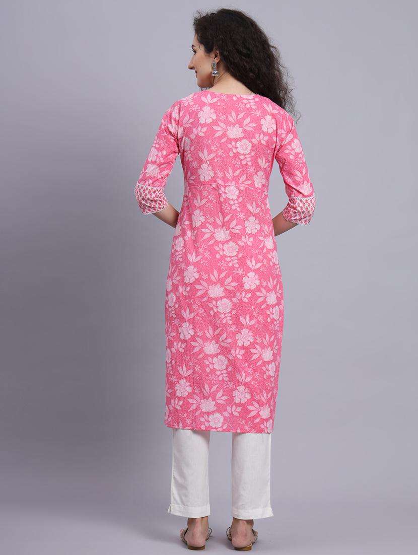 women pink cotton straight kurta - 21481485 -  Standard Image - 3