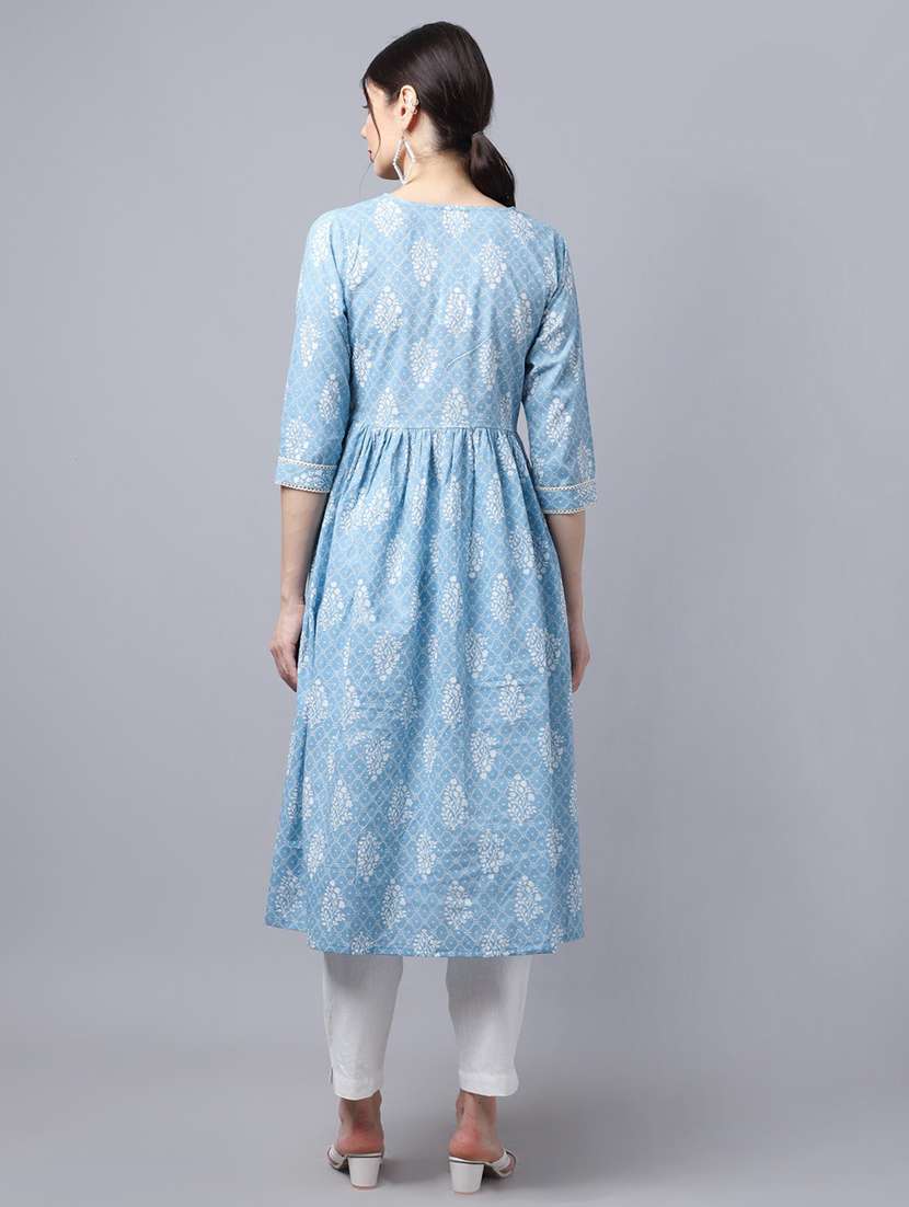 women light blue cotton a-line kurta - 21481498 -  Standard Image - 3