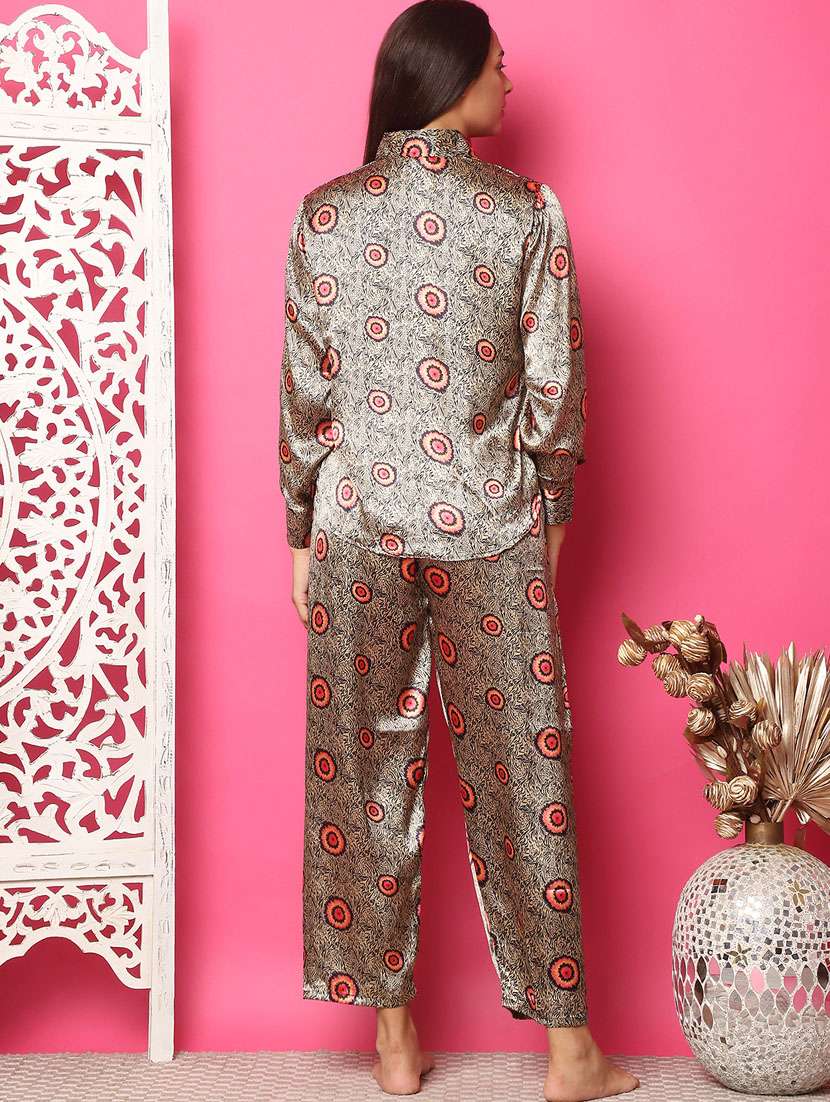 women beige satin printed nightwear set - 21481963 -  Standard Image - 3