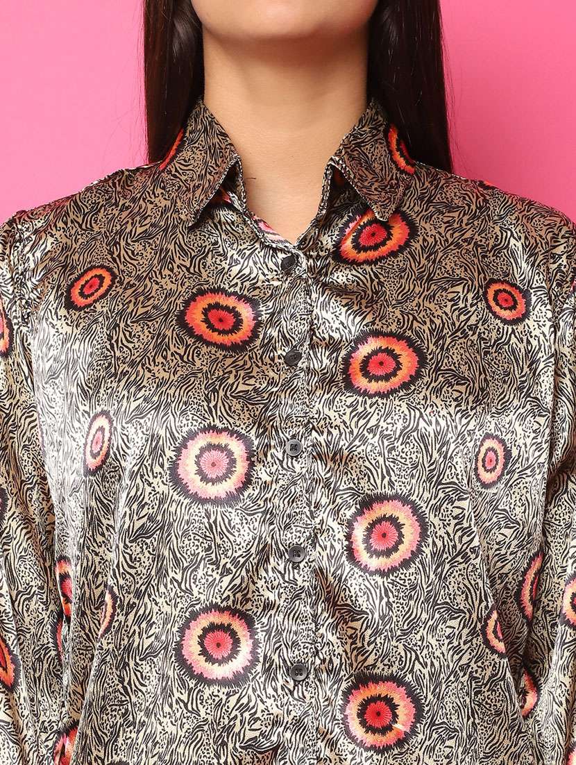 women beige satin printed nightwear set - 21481963 -  Standard Image - 5