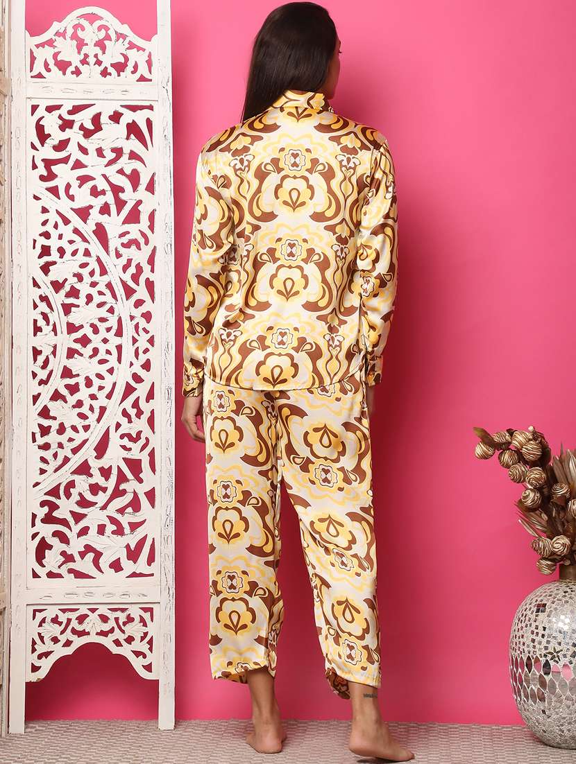 women yellow satin printed nightwear set - 21481969 -  Standard Image - 3
