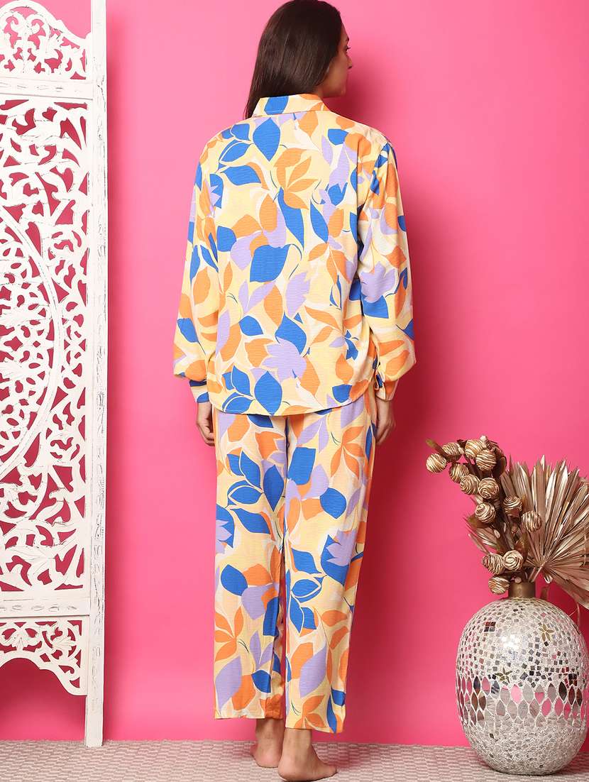 women yellow rayon printed nightwear set - 21481970 -  Standard Image - 3