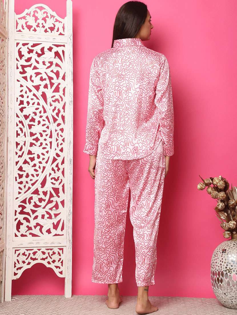 women pink satin printed nightwear set - 21481972 -  Standard Image - 3