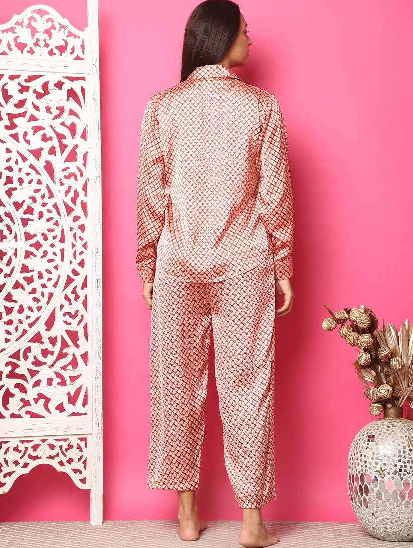 women peach satin printed nightwear set - 21481973 -  Standard Image - 3