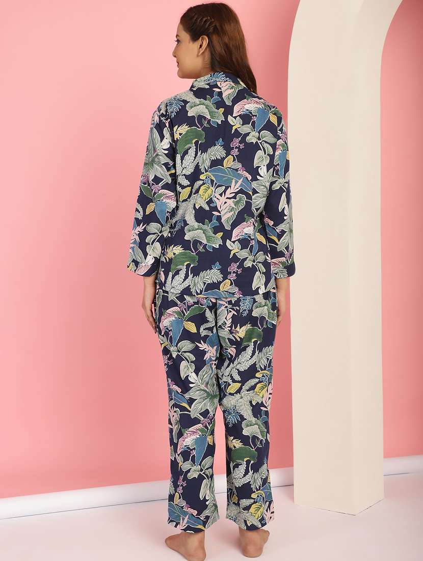 women navy blue cotton printed nightwear set - 21481974 -  Standard Image - 3