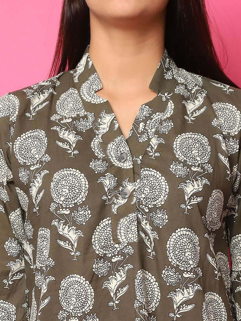 women olive cotton printed nightwear set - 21481976 -  Standard Image - 3