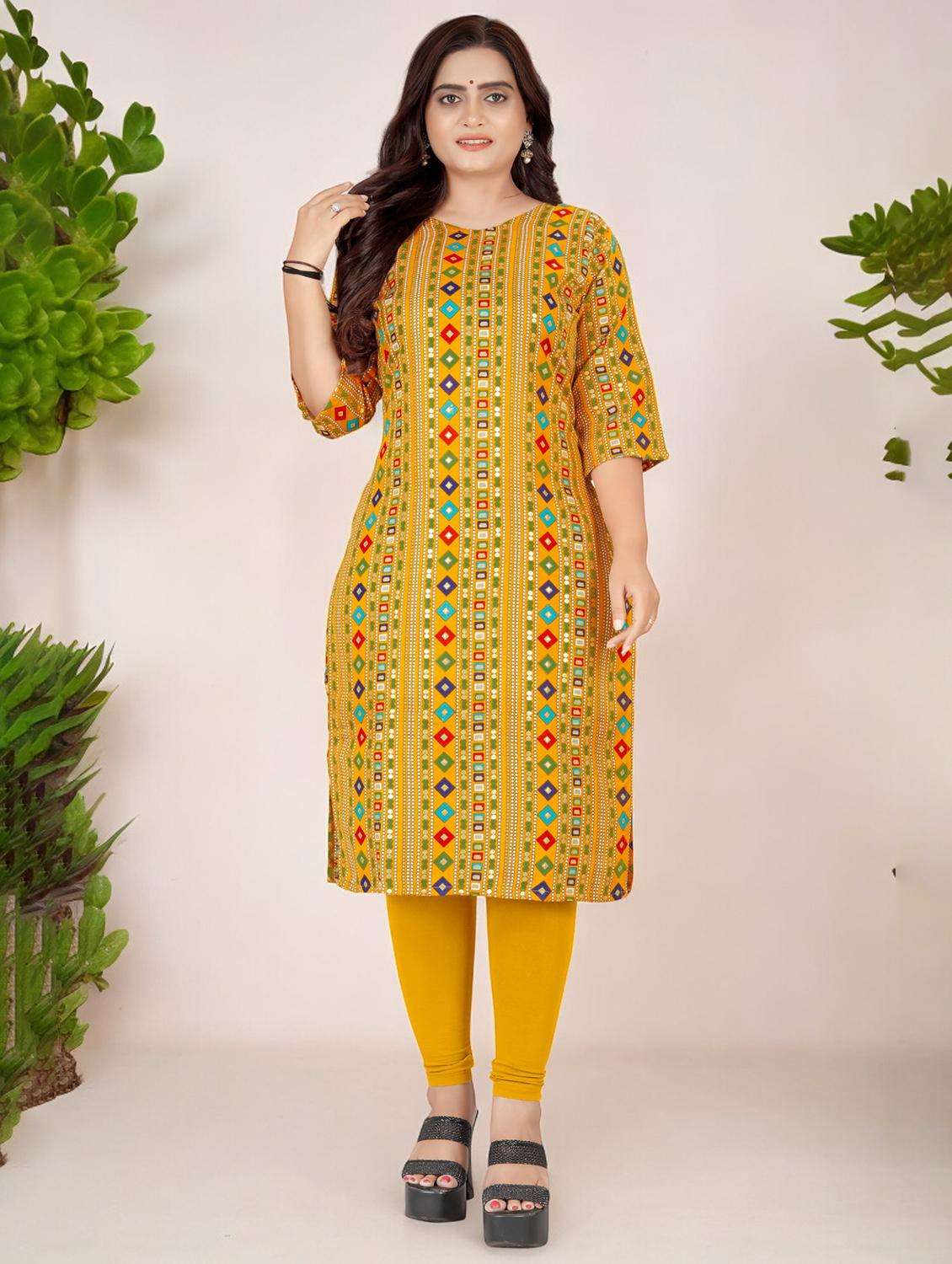 women three quarter sleeve straight kurta