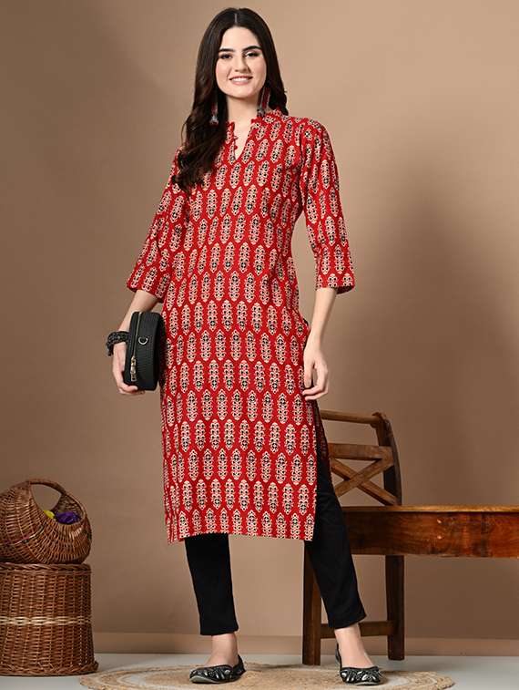women three quarter sleeve straight kurta