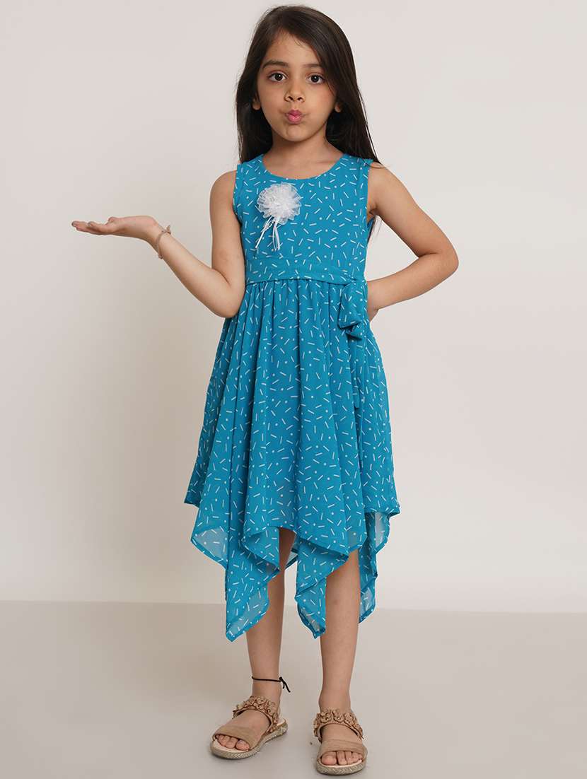 girls blue printed frock