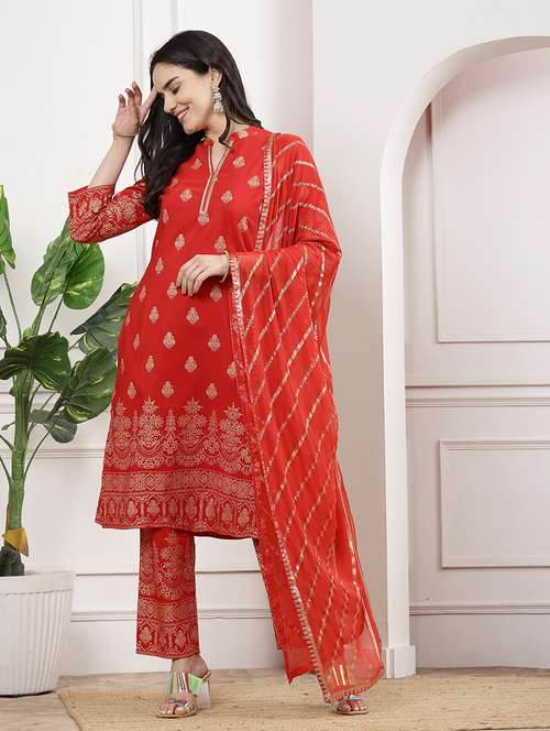 women three quarter sleeve kurta pant with dupatta set - 21482533 -  Standard Image - 0