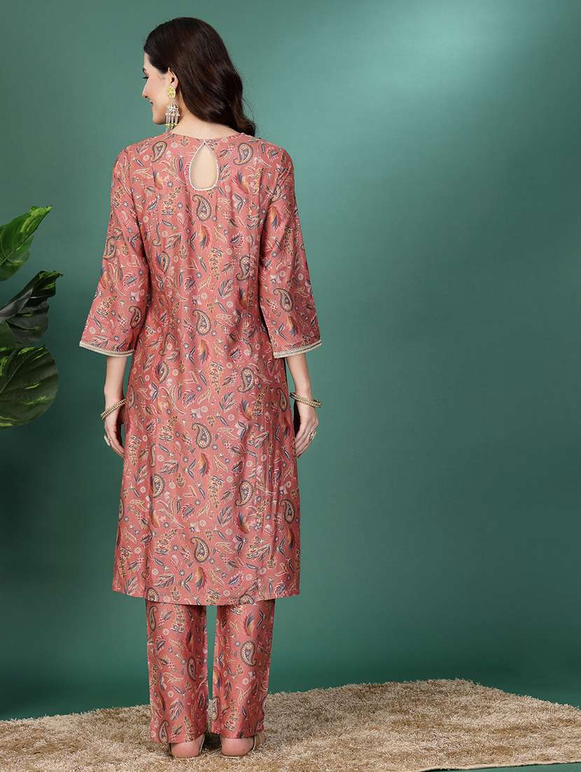women peach cotton blend kurta pant set - 21482536 -  Standard Image - 3