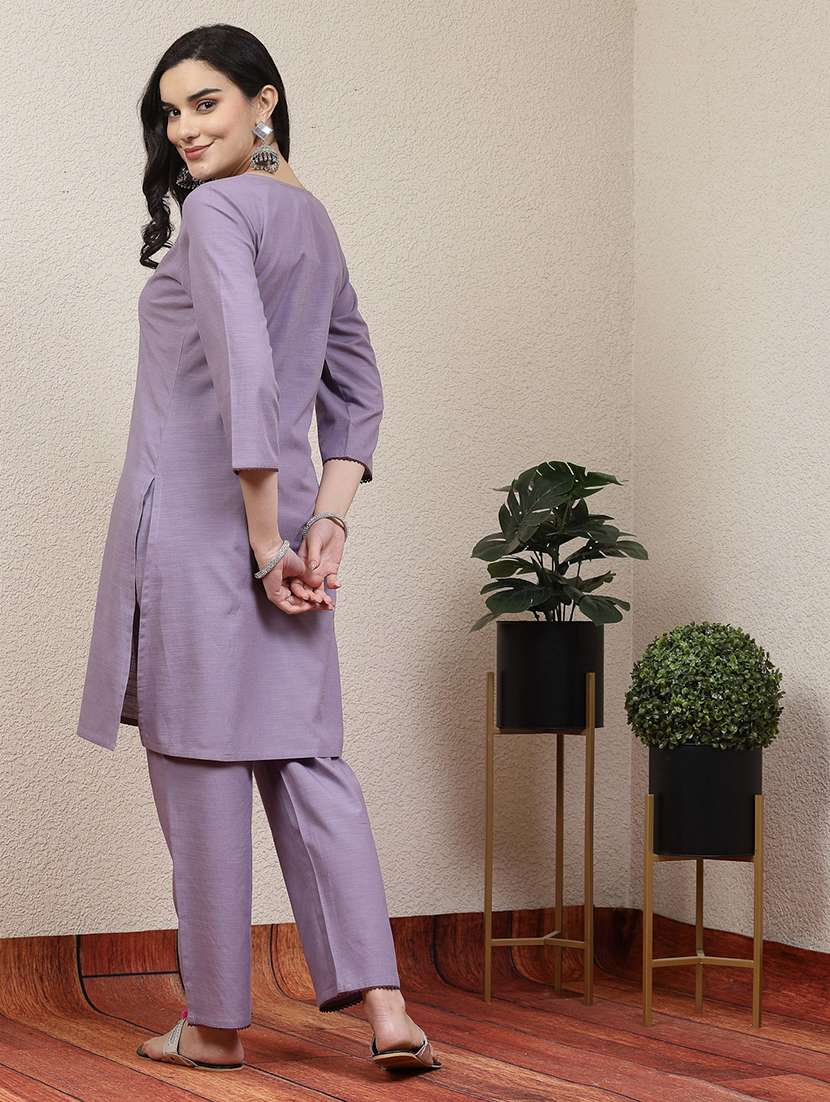 women lavender cotton blend kurta pant set - 21482537 -  Standard Image - 3