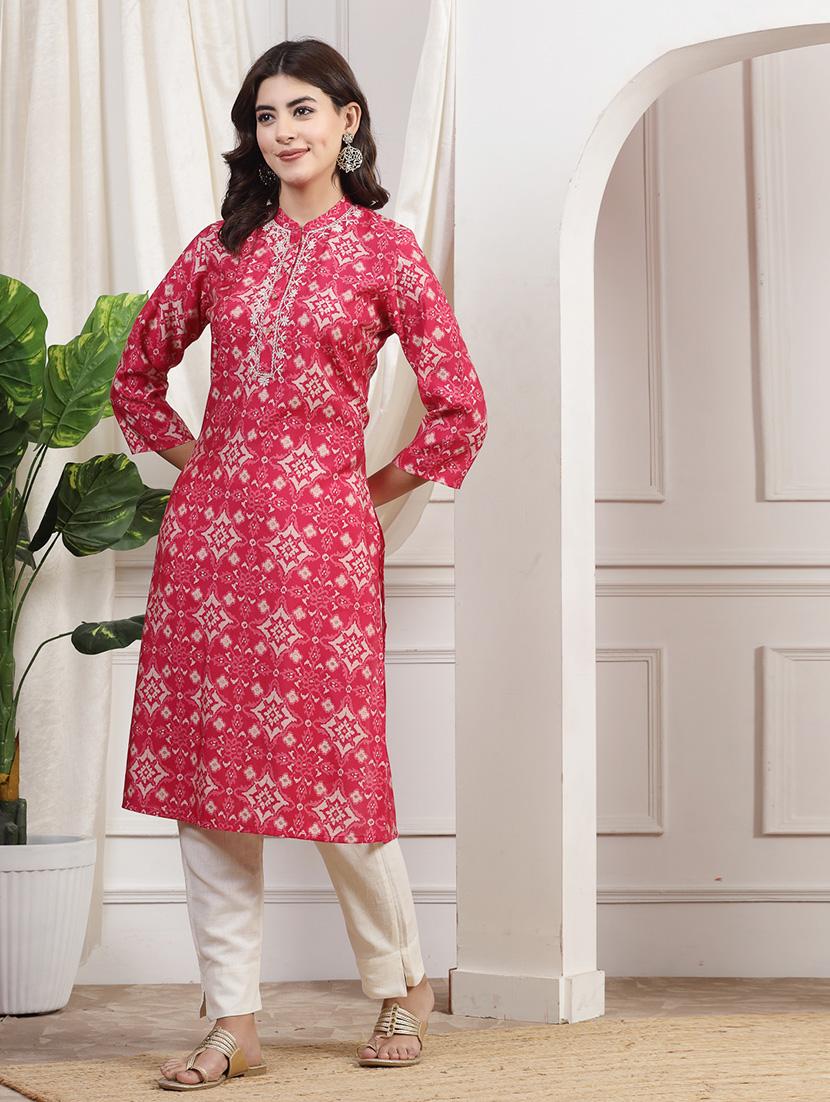 women three quarter sleeve straight kurta - 21482546 - Standard Image - 3