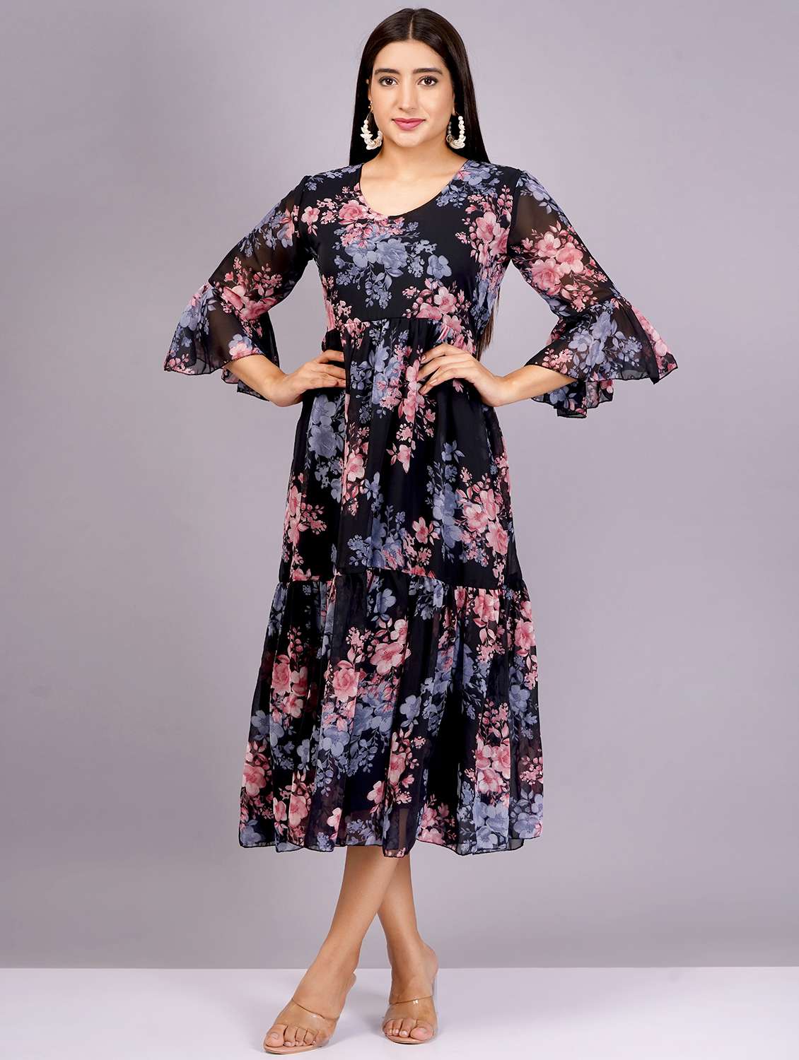 women black georgette fit & flare dress