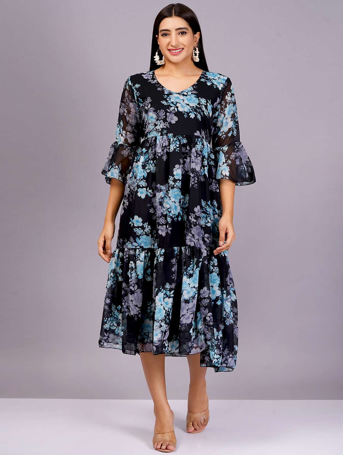 women black georgette fit & flare dress - 21482584 - Zoom Image - 0