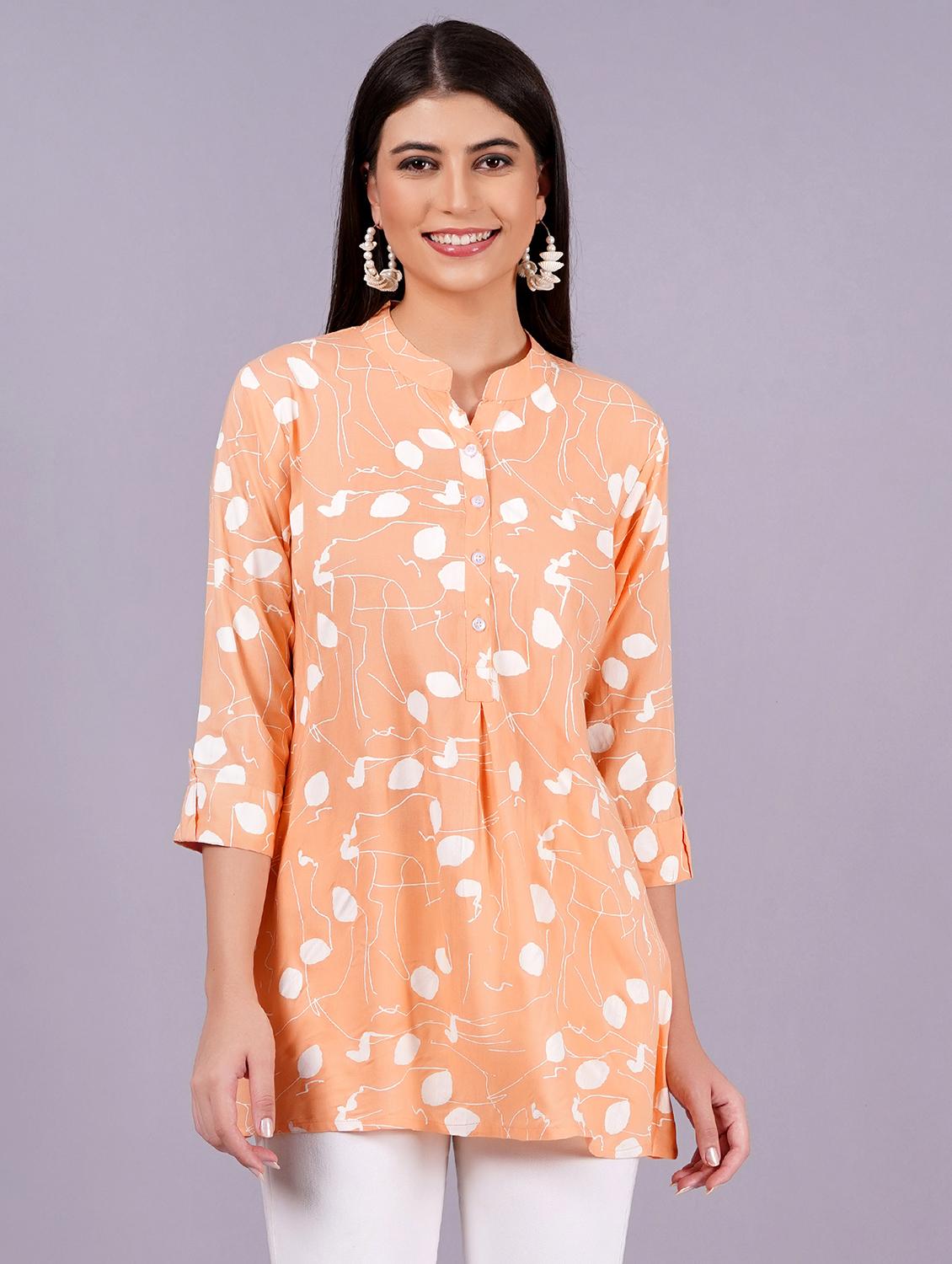 women printed three quarter sleeves a-line kurti