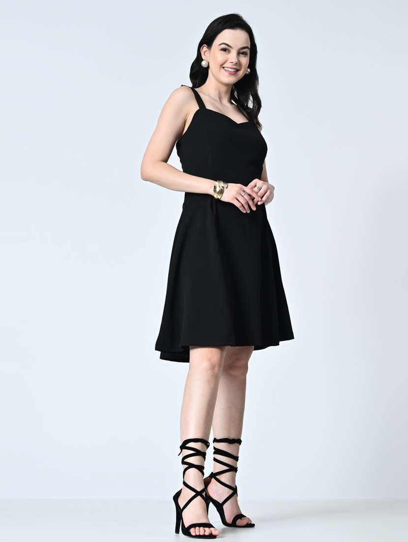 women sleeveless solid fit & flare dress - 21483190 - Standard Image - 3